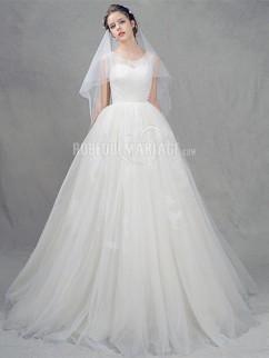 Simple robe de mariée princesse en dentelle tulle en sur mesure