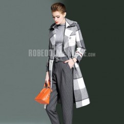 Manteau en laine avec ceinture Manteau carreau classique pour femme 