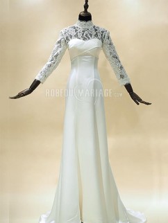 Nouveauté robe de mariée fourreau avec manches longues en dentelle au prix bas