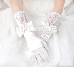 Nœud papillon gants de mariée mi-longue dentelle satin