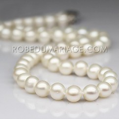 Collier de perles de culture deau douce prèsque rondes blanches 7-8mm bijoux en perles mariage 