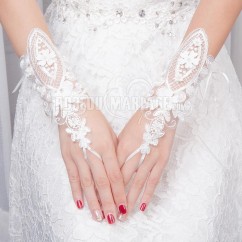 Gants de mariée en dentelle ornée de perles Gants avec lacet