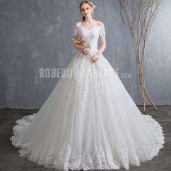 Robe de mariée en dentelle robe blanche avec manches courtes très bon marché