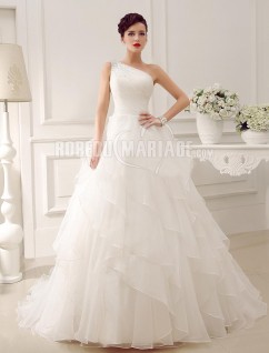 A-ligne robe de mariée princesse asymétrique organza paillette 