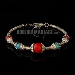 Argent tibétain bracelet tibétain jolie pas chere perles milti-couleur 