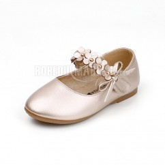 Chaussures de fille Empaigne en cuir orné de fleurs 4 couleurs à choisir