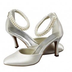Sandales chaussures de marirée bride perles découpée satin talon haut