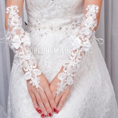 Gants de mariée en dentelle ornée de nœud papillon et perles Gants avec lacet