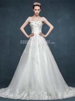 Organza robe de mariée A-ligne robe de mariée pas cher à traîne courte