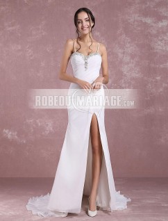 Nouveauté 2021 Robe de mariée bretelle fine sexy élégante attrayante avec des perles délicates 