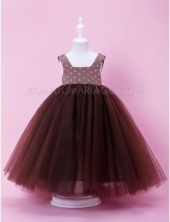 Robe cortège enfant col carré strass noeud 