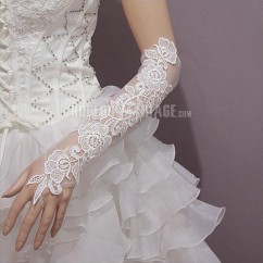 Blanc gants de mariée en tulle et dentelle avec longueur environ 50cm