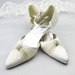 Magnifique dentelle satin chaussure de mariée appliques talon haut de 4cm