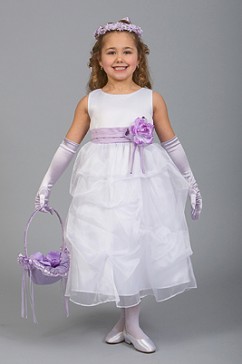 Blanche et violette robe ballon robe de cortège fille en satin organza