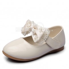 Chaussures de fille Empaigne en cuir orné de nœud-papillon en organza 4 couleurs à choisir
