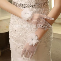 Gants de mariée courte avec fleur
