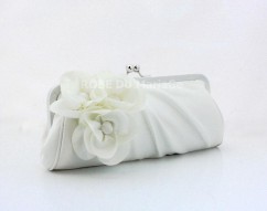 Sac de mariage drapé fleurs satin blanc