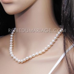 Collier de perles de culture d'eau douce 7,5-8mm bijoux mariage prèsque rondes blanches