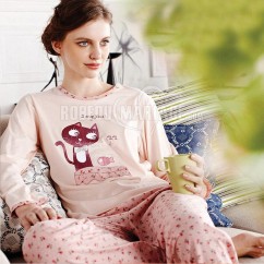 Full-manches bande dessinée de pyjama en coton pour femme 